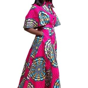 OFUURE Printed Maxi Dress in Black, Pink, Blue, Cream